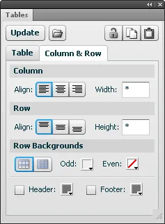 Column &#x26; Row tab