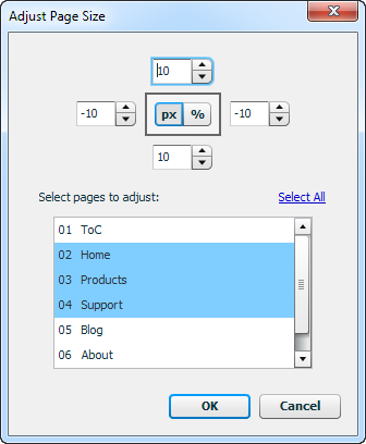 Adjust Page Size dialog