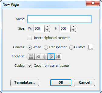 New Page dialog